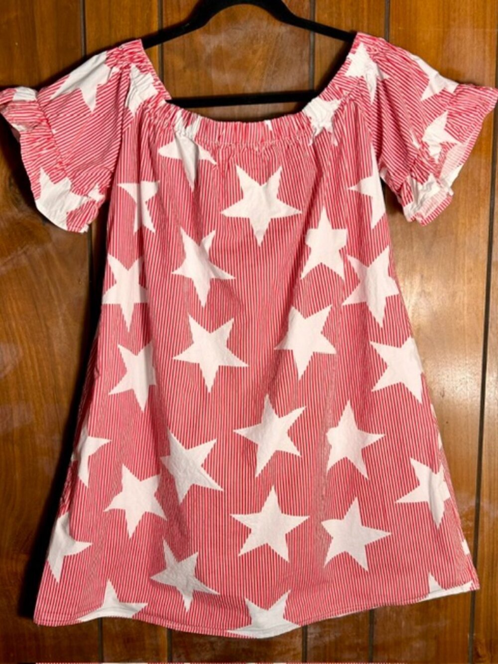 Fantastic Fawn Red w/ White Stars Dress Sz Med - Memorial Day - 4th of July - Picture 2 of 9